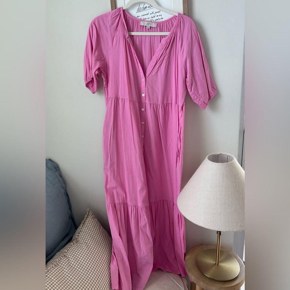 LOFT Pink Button-Front Maxi Dress